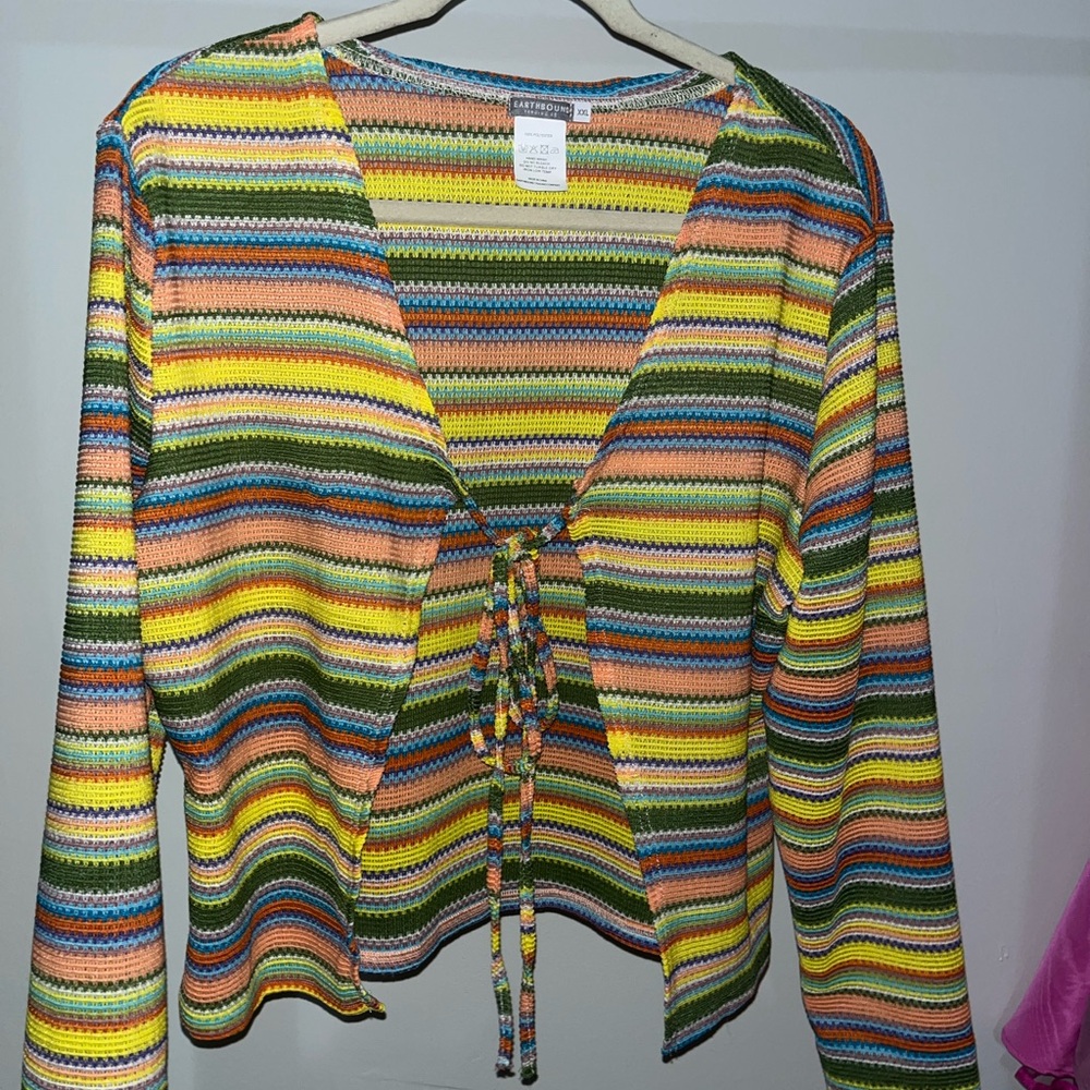 Striped Multicolor Knit Tie-Front cardigan Top